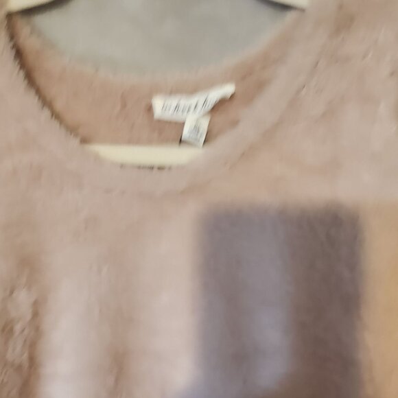 For Love/lemons Mob Wife Crop Pink Beige Comfy Faux Fuzzy Mohair Knit Sweater XL - Picture 6 of 7